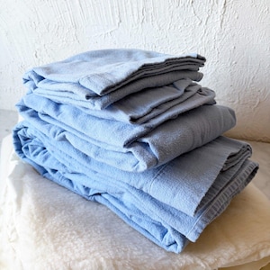 Set di lenzuola vintage LL Bean in flanella belga, colore blu, per letto singolo.