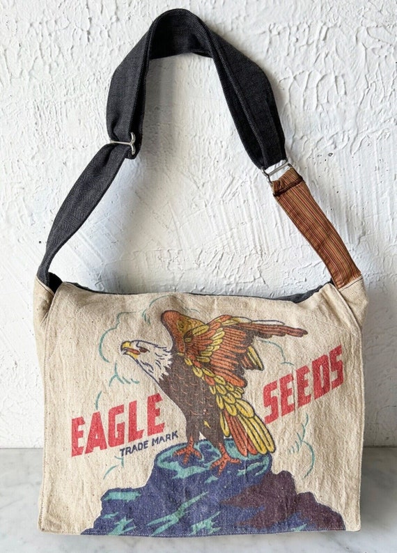 Vintage Seed Bag Messenger Bag Eagle Seeds Heavy W