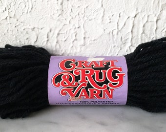 2 Pelotes Vintage Aunt Lydia's Heavy Rug Yarn - 100% Kodel Polyester, 70 Yards, Noir #825 - Neuf