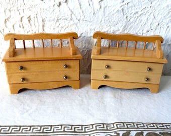 Vintage Dollhouse Footboard Bench Storage Chest Pair Wood 1:12 Miniature