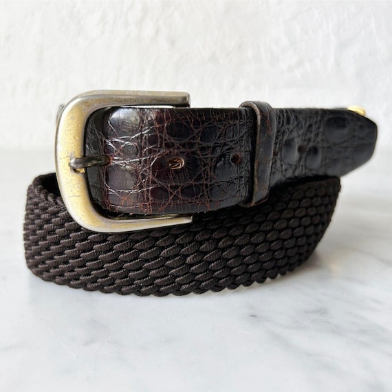 Hickok Brown Genuine Alligator/woven Fabric Belt-brass Buckle