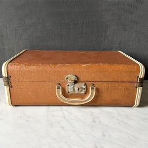 Vintage Brown Hard Shell Suitcase 1950s Era Luggage Display Costume Prop