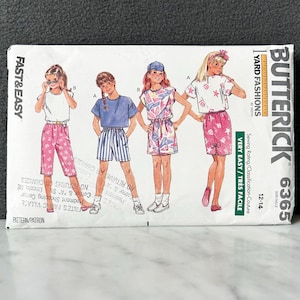 Butterick Top-Shorts-Pants-Skirt Vintage Pattern 6365 Girls 12-14 Partly Cut