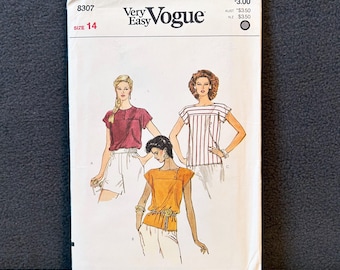 Patrón de jersey holgado con mangas cortas Vogue Very Easy n.° 8307 para señoras, talla 14