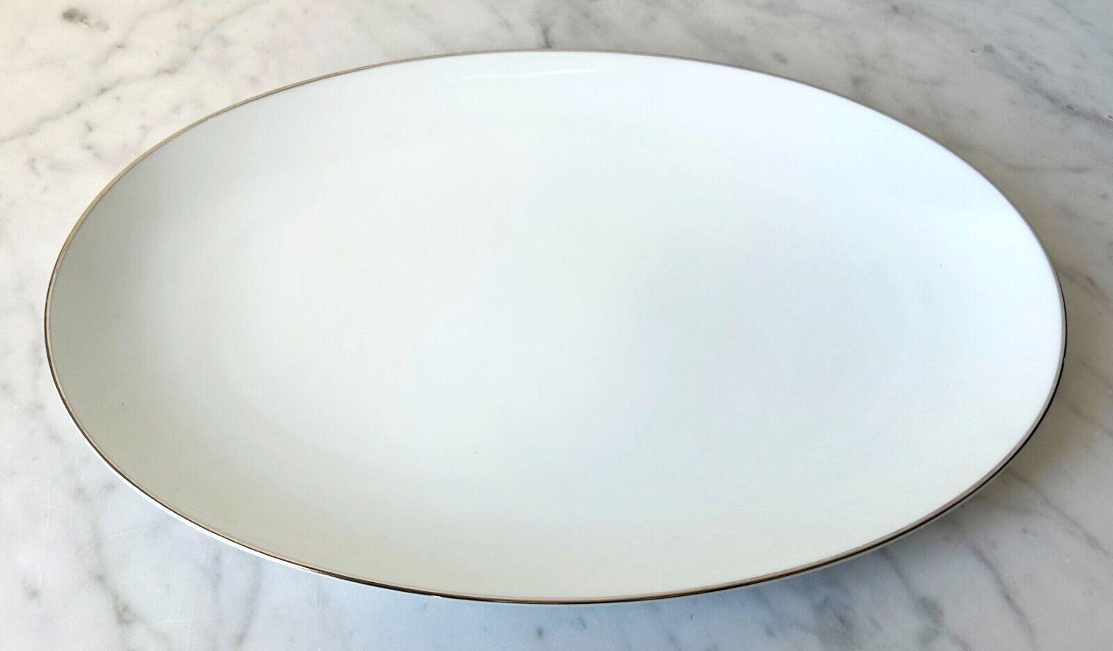 Vintage Noritake Colony China Japan Oval Serving Platter White Platinum Trim 14"