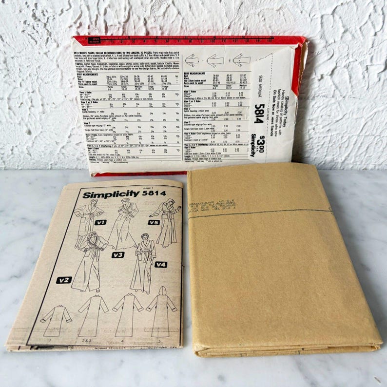 Vintage Simplicity Robe Shawl Collar or Hooded Sewing Pattern #5814 ...