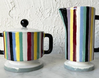 San Polo Venezia Italy 1950s Striped Sugar Bowl Creamer Otello Rosa Mid Century