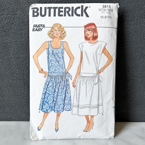 Vintage 1980s Butterick Dress Dropped Waist Sewing Pattern #3813 Misse&#39;s Sizes 6-10