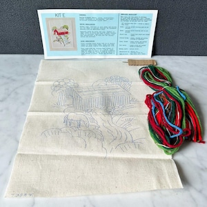 Vintage Crewel Embroidery Kit Covered Bridge with Horse by Creek/River-Kit E