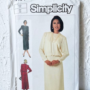 Modello vintage semplicità 7164 Abito con gonna dritta con corpetto in giubbotto, taglia 12 non tagliato