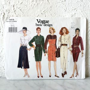 May include: Vogue basic design sewing pattern with illustrations of women's dresses and suits. The pattern includes various styles, such as a button-down dress and a skirt suit. The pattern number is 1469, with sizes 6-8-10.