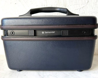 Vassoio per specchio vintage Samsonite Blue Profile II Carry On Makeup Train Case senza chiave