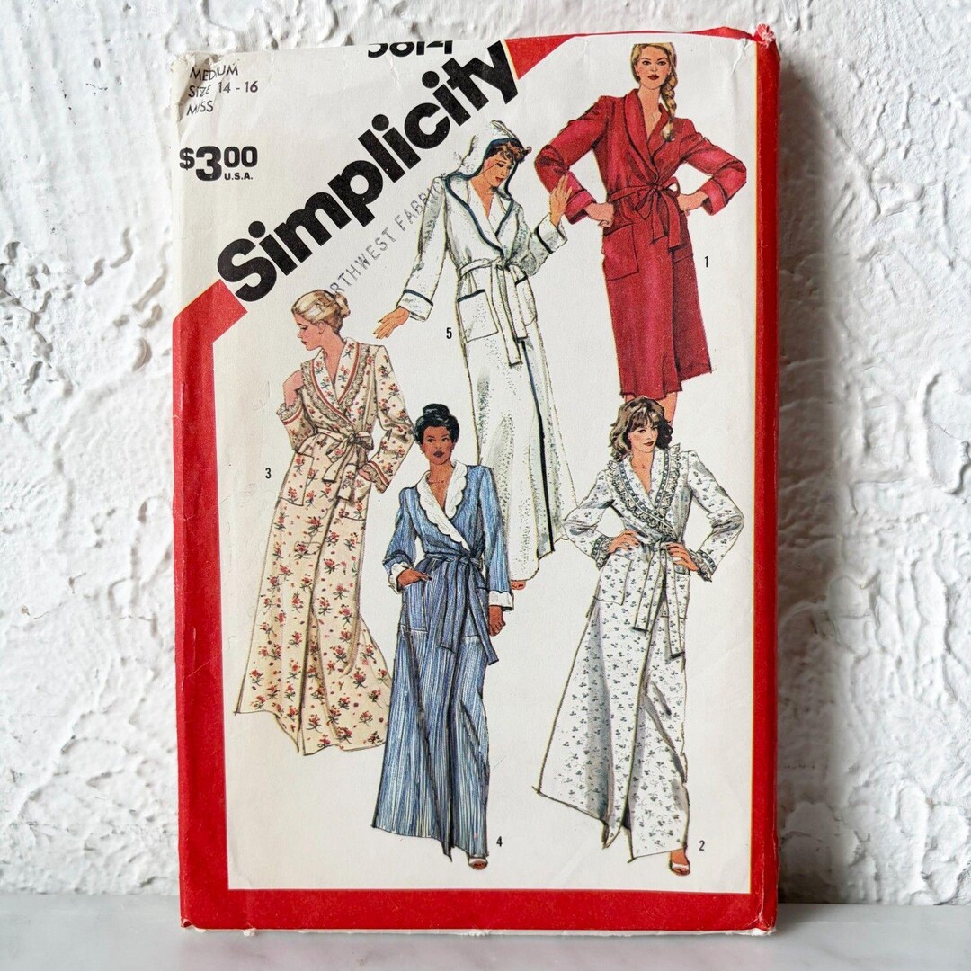 Simplicity Robe Pattern Vintage Simplicity Robe Shawl Collar or Hooded Sewing Pattern #5814 ...