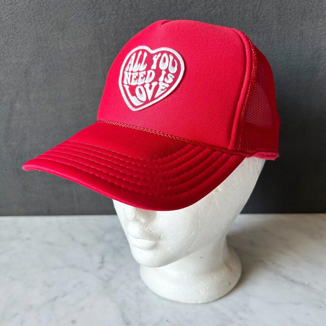 Vintage All You Need is Love Cap Snapback Trucker Hat Red  display picture 3