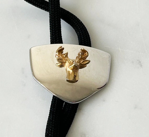 Vintage Hickok Bolo Tie Gold Plated Stag Head Sil… - image 5