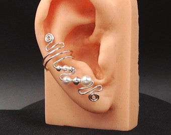 Pair of Ear Cuffs featuring Austrian Pearls and Sterling Silver Wire, non tarnishing. No pierced ears needed