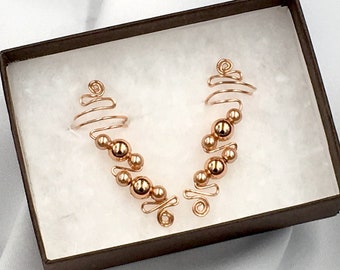 14K Rose Gold Filled Ear Cuffs with Rose Gold Austrian Pearls,  pair or single, elegance and comfort, no holes needed