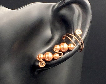 14K Rose Gold Filled Ear Cuffs with Rose Gold Austrian Pearls, pair or single, elegance and comfort, no holes needed