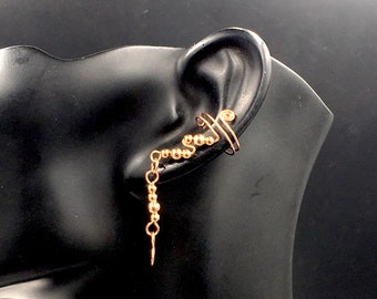 14K Rose Gold Filled Small Dangling Ear Cuffs, pair.