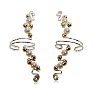 Ear Cuffs with Sterling Silver, 14K Gold Filled and Finest European Synthetic Pearls. Elegant and no pierced ears needed. Non tarnishing. image 2