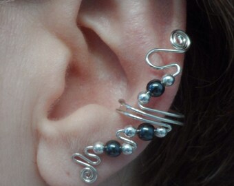 Silver and Black Hematite EarCuffs, pair or single, no holes needed