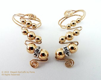 Super Gold Ear Cuffs Pair or Single, Classy, comfortable, no pierced ears necessary.  A contemporary twist to earring jewelry
