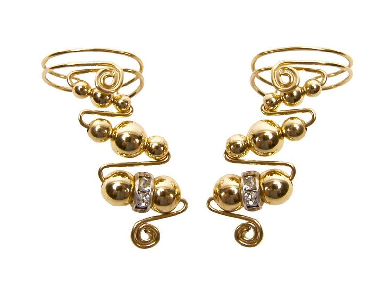 Super 14K Gold Ear Cuffs with Austrian Crystals. Light, comfortable and no piercings needed. Elegant ear wrap earrings sold as a pair image 2