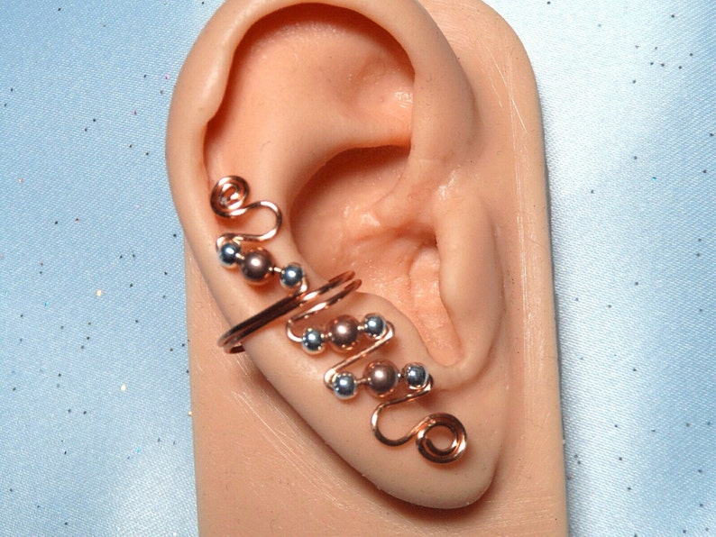 rose gold colored no pierced ears necessary pair or single contemporary comfortable shiny edgy Copper and Silver EarCuffs sassy