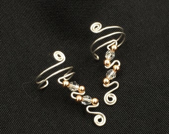 Ear Cuffs, pair, Sterling Silver and 14K yellow or pink Gold Filled, elegant and comfortable, no tarnishing or skin sensitivity.