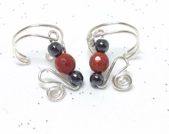 Sterling EarCuffs featuring Hematite beads and faceted sandstone beads, pair