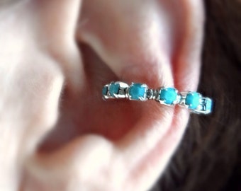 Turquoise and Silver EarCuff Ring, Single Cuff, no piercings necessary