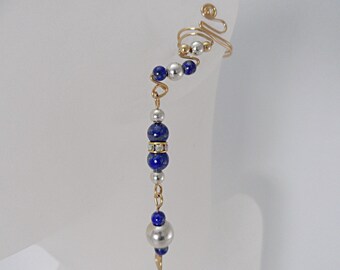 Beautiful Blue Lapis Gold and Silver Drop Ear Cuffs, pair, drop earrings, comfortable, contemporary and glamorous