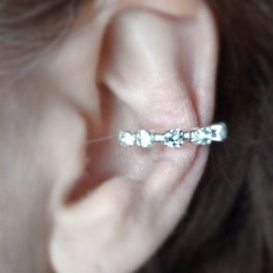 Sparkling Czech Rhinestones and Silver EarCuff Ring, no ear piercing needed. Protective coating prevents tarnishing.