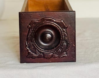 Antique Singer Sewing Machine Wood Drawer, Detailed Front