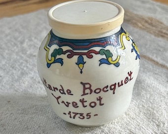 Moutarde Bocquet Vintage French Mustard Crock With Lid, French Stoneware Jar