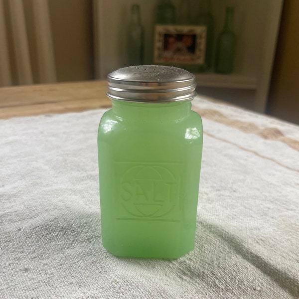 Vintage Jadeite Green Colored Salt Shaker, Green Glass Salt Shaker made by TPC China