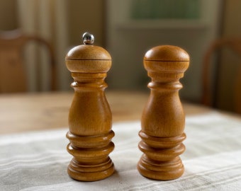 Vintage Cole Mason Wood Salt Shaker and Pepper Grinder Set