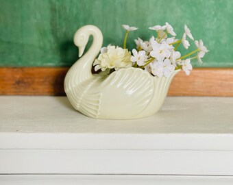 Authentic Vintage Japan Swan Off White Planter Vase, Swan Planter Pot, Swan Trinket Dish