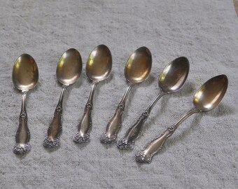 W M Rodgers and Sons Silver Spoons / Six Wm Rogers & Son AA SPOONS 1908 Flatware Ornate Floral Pattern