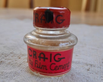 Vintage CRAIG Safety Film Cement Glass Jar with Red Lid