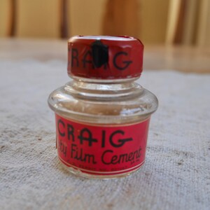 Vintage CRAIG Safety Film Cement Glass Jar with Red Lid, Red Glass Jar