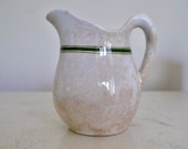 Rare Vintage Ridgway Ironstone Creamer, Vintage White Small Pitcher with green Stripe made in England Late 1800s