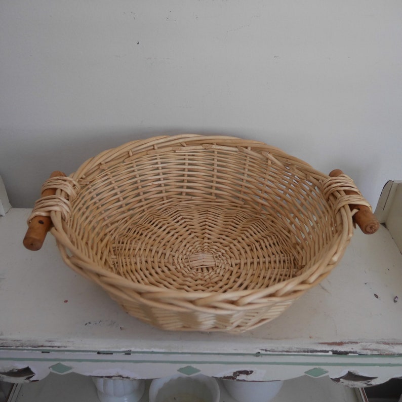 Vintage Wicker Basket Tray Woven Rattan Round Basket Ottoman Etsy