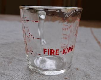 Vintage Glass Fire King USA 1 cup, 8oz Measuring Cup / Red Letter 1 cup Measuring Cup 496 / Barware Measuring Cup