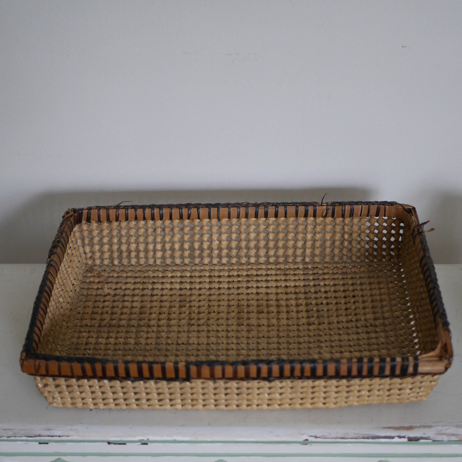 Vintage Flat Wicker Basket Tray Woven Rattan Flat Wall Etsy
