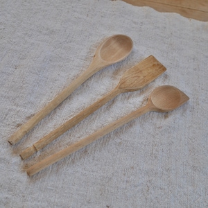 Three Authentic Vintage Wood Spoons / Primitive Wood Mixing Spoons / Hand Carved Spoons