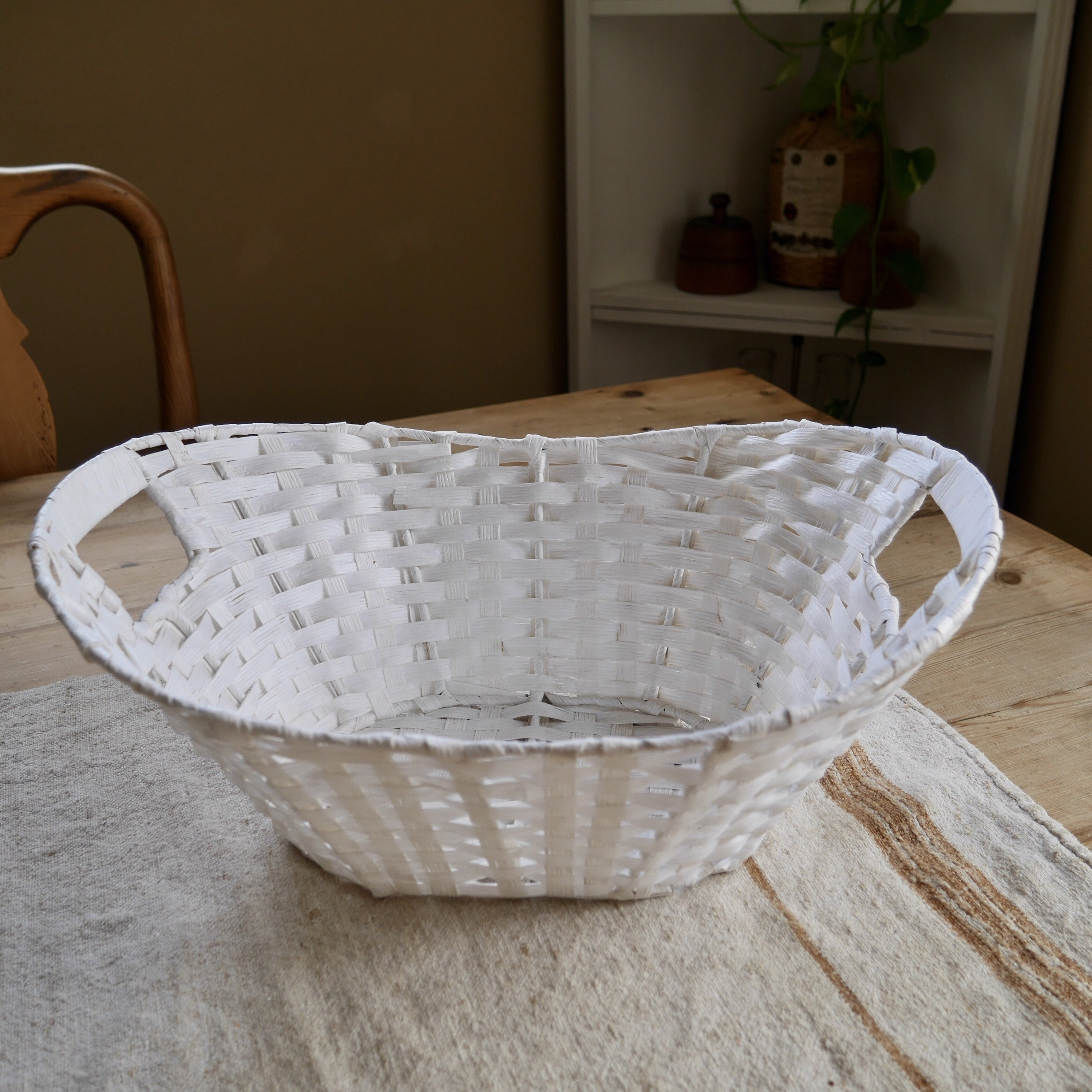 Large White Wicker Basket Vintage Wicker White Basket with | Etsy