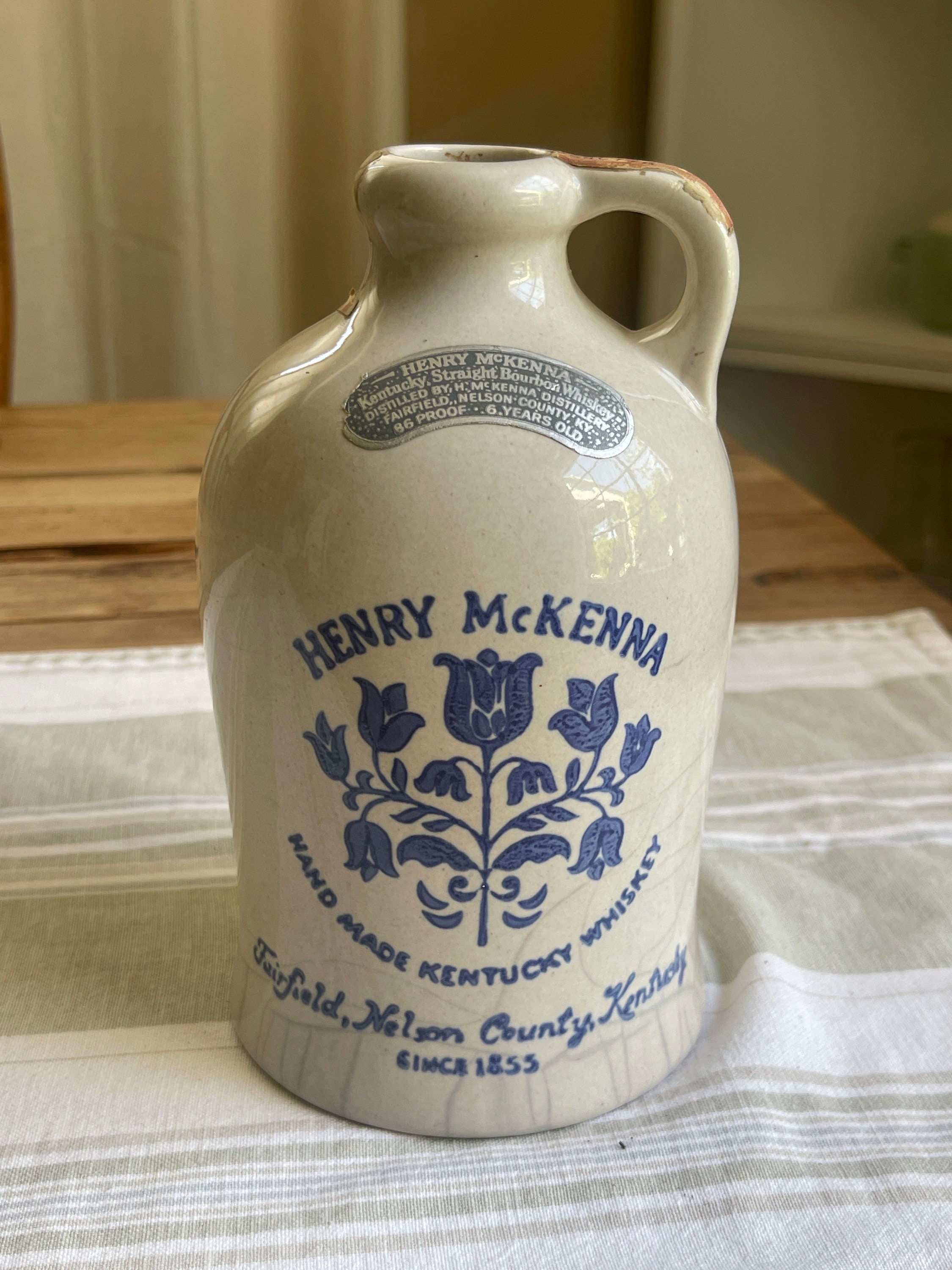 Vintage Stoneware Henry Mckenna Hand Made Kentucky Whiskey Jug 4/5
