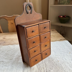 Vintage Wood Chest of Drawers, Chest of Drawers Wall mount, 8 Wood Horse Shoe Design Drawers, Wood Spice Drawers