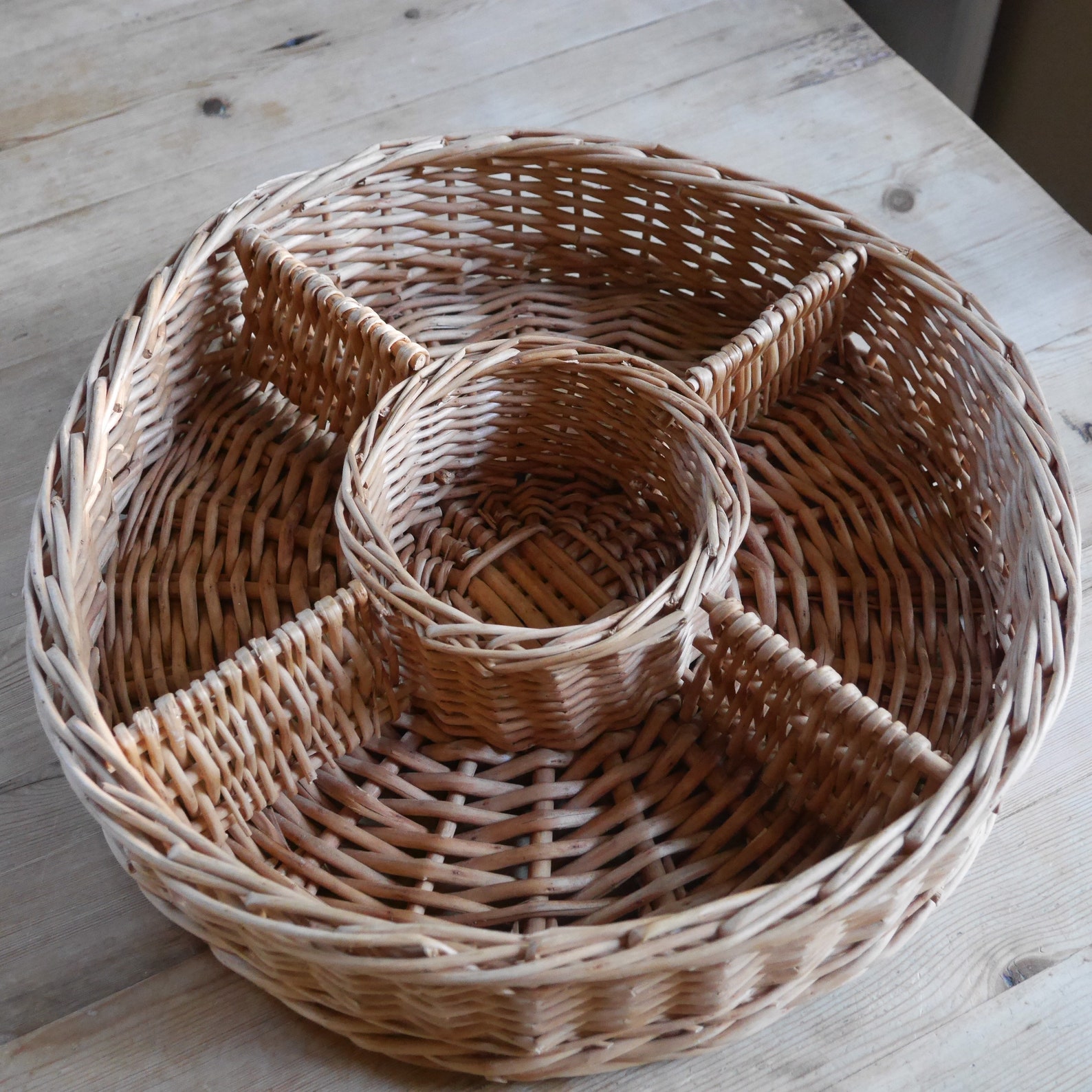 Vintage Wicker Chip and Dip Basket Tray Woven Rattan Basket Etsy